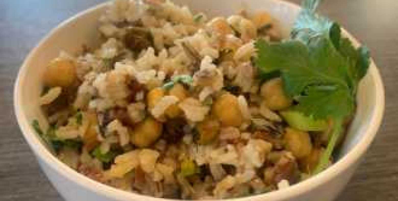 Bowl of Moroccan forbidden rice salad