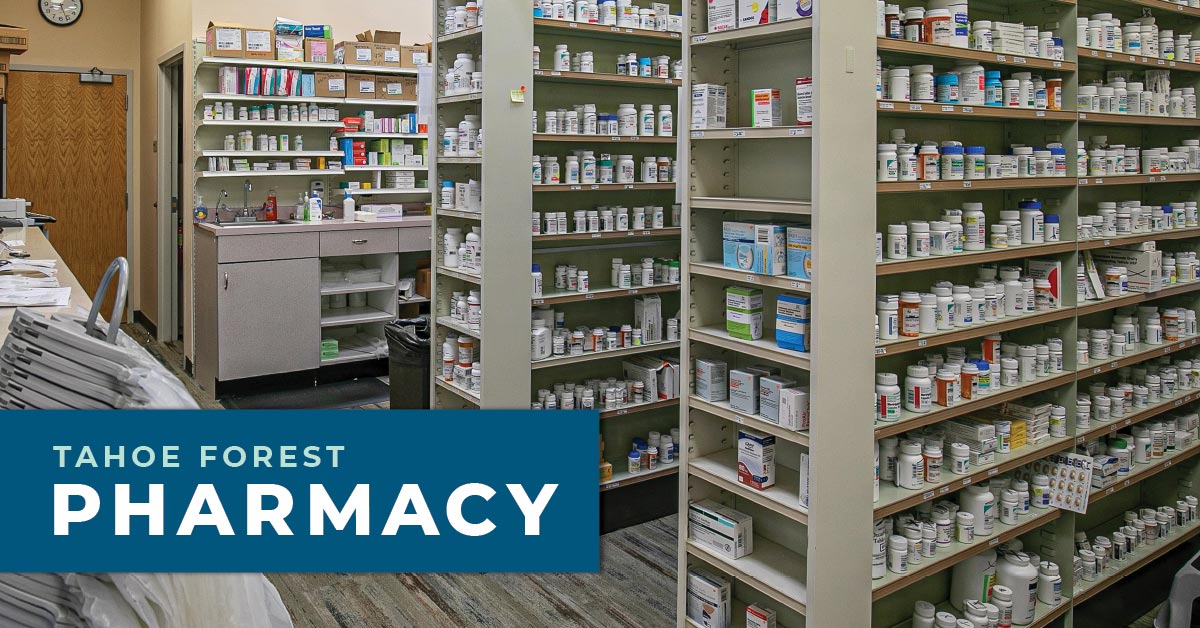 racks of medication with Tahoe Forest Pharmacy name