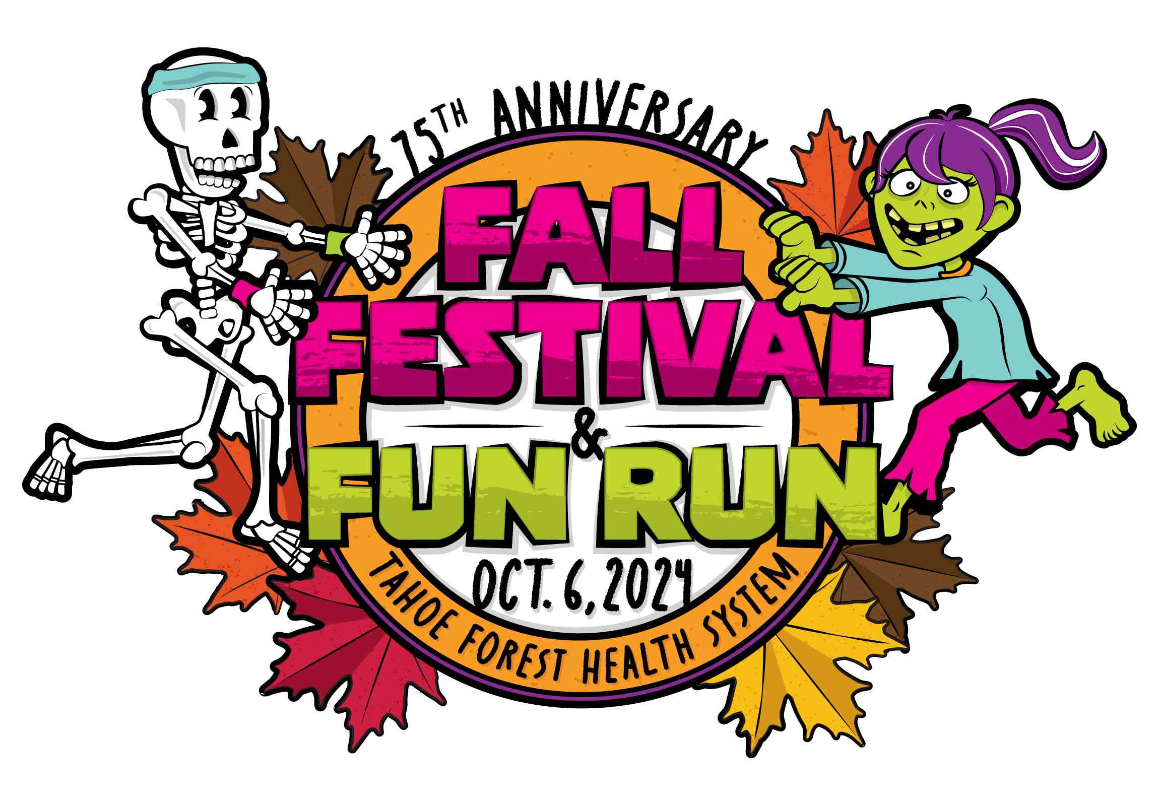 skeleton and zombie running fall festival fun run logo