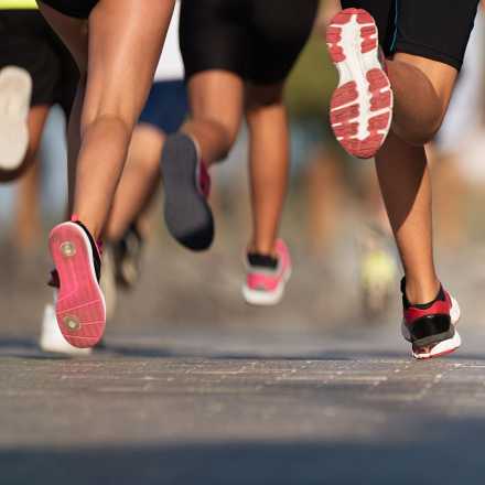 close up of running feet