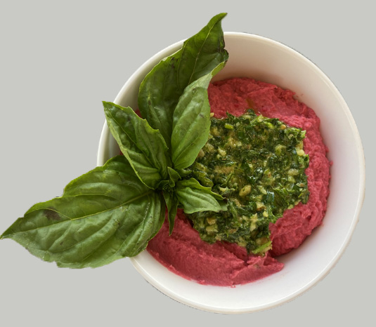 roasted beet hummus in a bowl