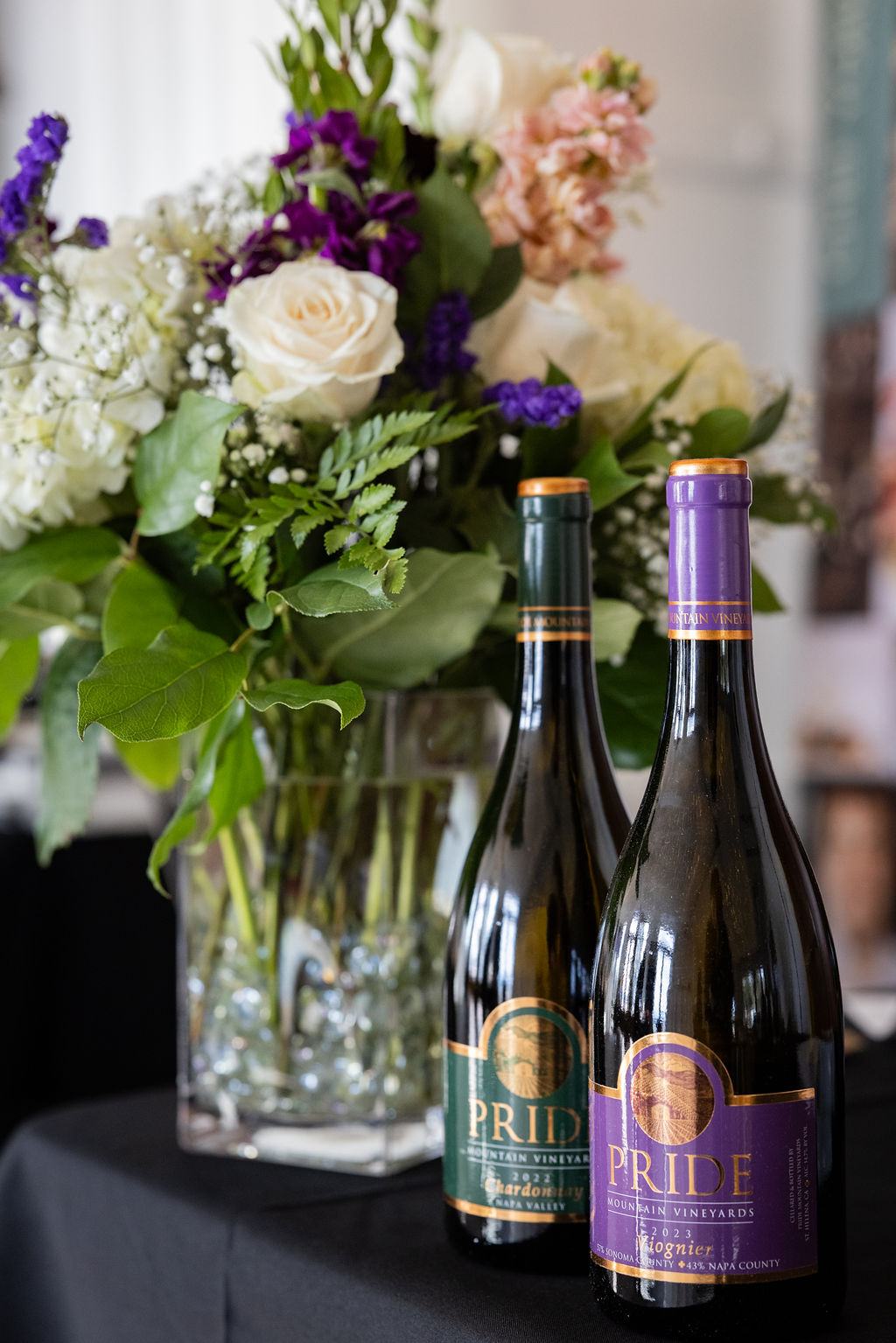 Pride wines and floral bouqet